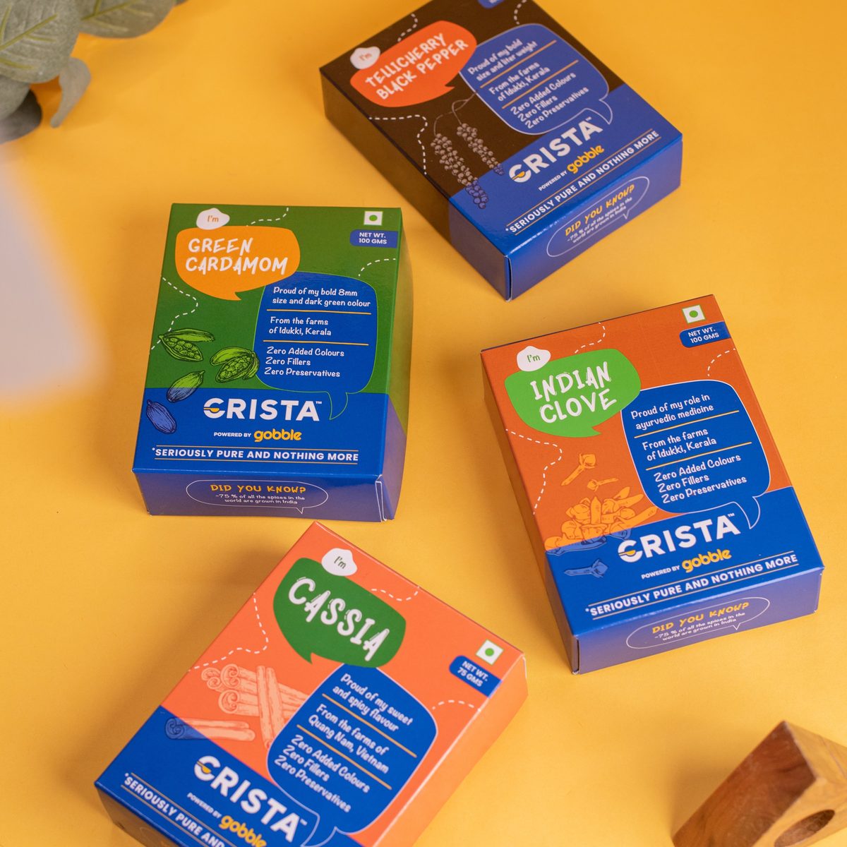 CRISTA Earthy Spice Potli - Yellow| Pack of 4| Diwali Gift| Pure Spice Gifting: 375 gms