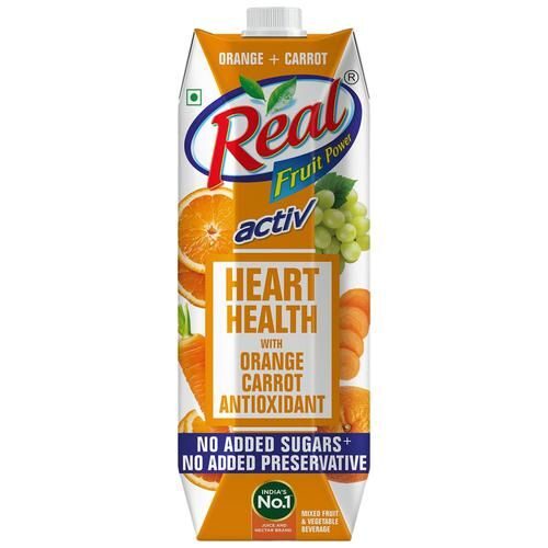 10x Real Activ Fruit+ Beverage - Veggie, Orange & Carrot, No Added Sugars & Preservatives, 1000ml each - Pack of 10