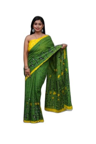 ANMOL FABRICS Women's Cotton Malmal Saree | Women Stylish Sadis | Printed Runing Blouse Piece | Sari Length 5.5 meter | Blouse Piece 1 m | Unstitched Blouse Material Free_Size_SAREE-MULTI_63