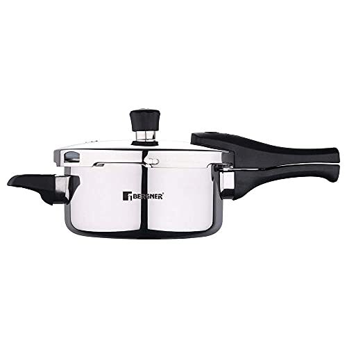 Bergner Argent Elements Triply 2.5 Litres Stainelss Steel Pressure Pan with Triple Safety System, Easy to Use & Hold Handles, Extra locking system