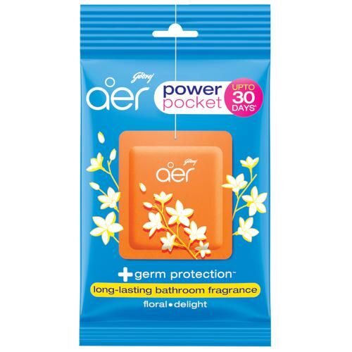 Godrej Aer Power Pocket - Long Lasting Bathroom Fragrance, Floral Delight, 10 g