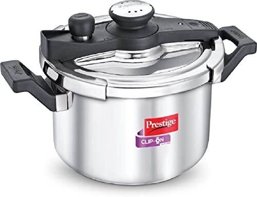 Prestige 5 Litres Svachh Clip-on Induction Base Outer Lid Stainless Steel Pressure cooker | Easy to Open lid | Deep Lid controls spillage | Silver | Pressure Indicator | Anti-bulge Base | Cool Touch Weight