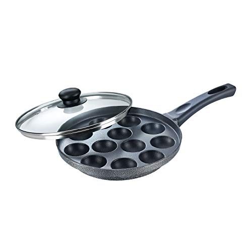 Prestige Aluminium Omega Select Plus Non Stick Paniyarakkal with Lid (24 cm, Black)- Gas Top Compatible Only, Black