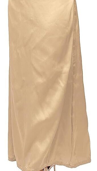ONLINE GENERATION Women's Satin Petticoat Saree Underskirt, Sari Satin Silk Petticoat Underwear Skirt, Saree Shape Wear Dress, Free Size (Beige)