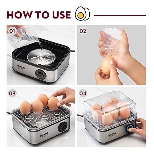 Borosil Electric Egg Boiler, 8 Egg Capacity, For Hard, Soft, Medium Boiled Eggs, Steamed Vegetables, Transparent Lid, Stainless Steel Exterior (500 Watts) - Image 2