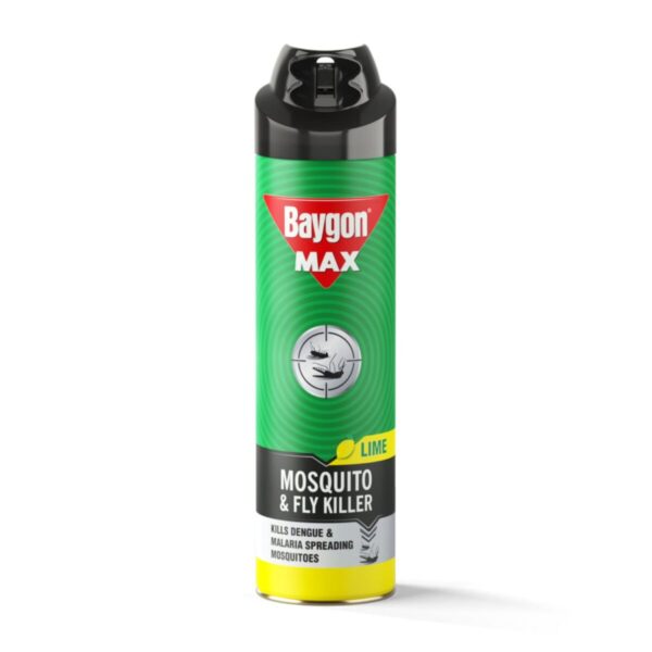 Baygon Max Mosquito and Fly Killer Spray, 400ml | Lime Fragrance | Instant Mosquito Repellent | Kills Dengue & Malaria Spreading Mosquitoes | With Double Nozzle Technology for 30% Wider Coverage