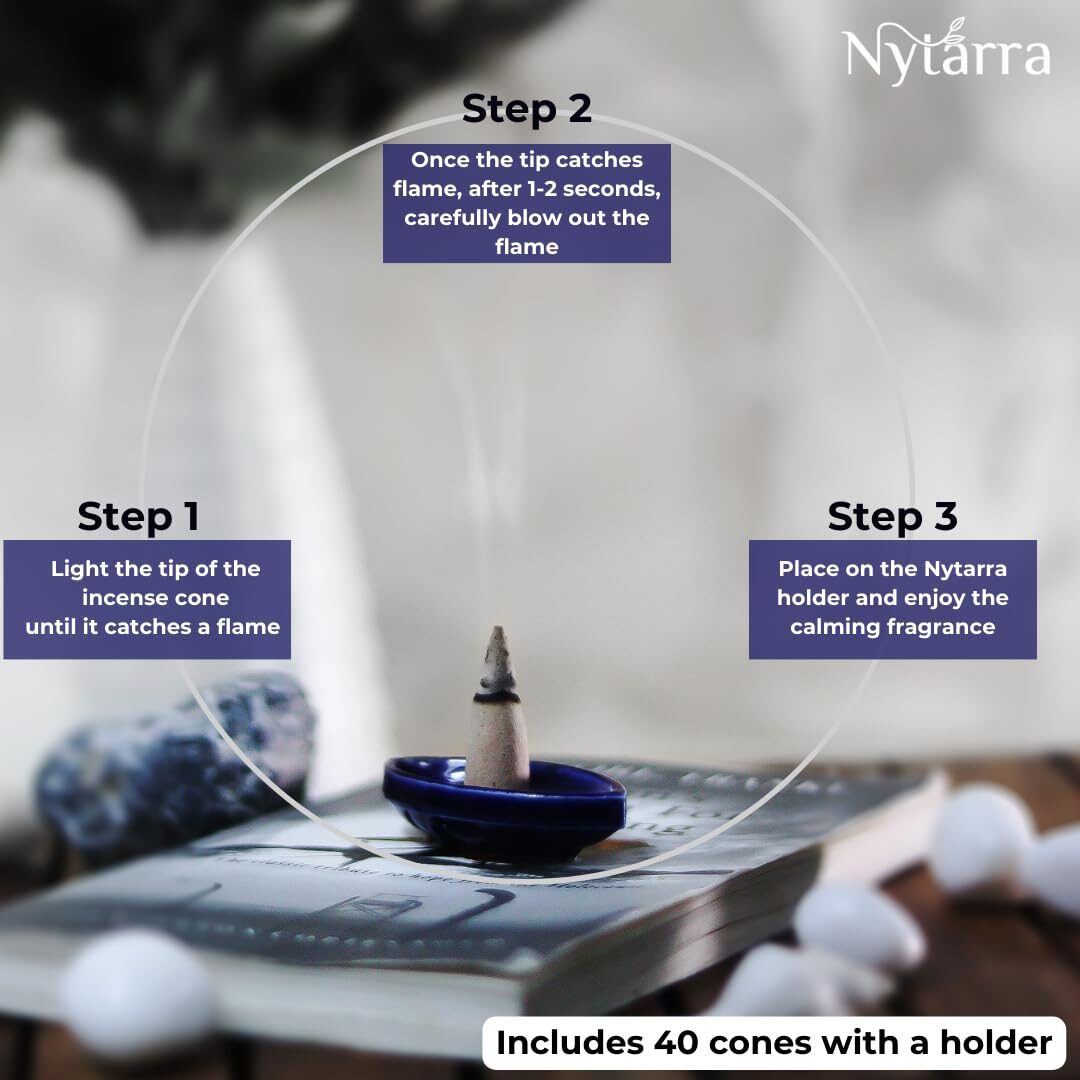 Nytarra's Loban Luxury Incense Cones | 40 pcs | Special Ceramic Holder | Dhoop Cones for Fragrance | Dhoop Cones for Pooja, Home, Office, Aromatherapy & Meditation - Image 7