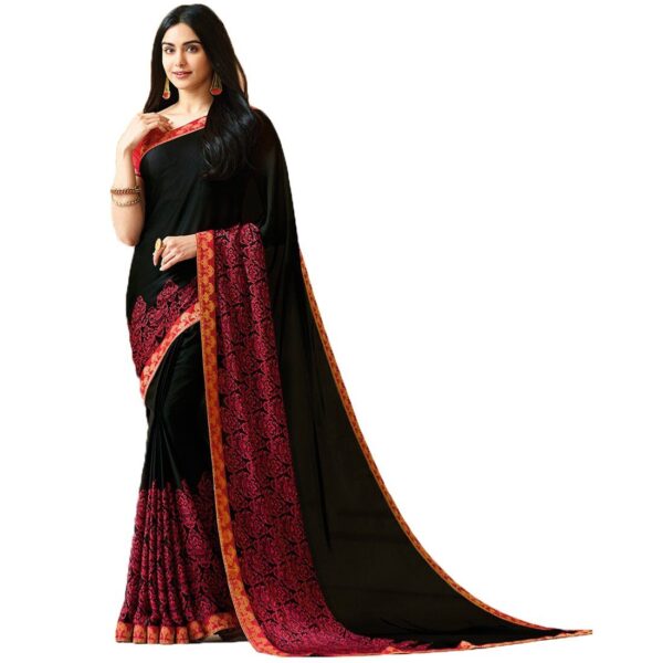 Rajeshwar Fashion With Rf Women's Georgette Printed Lace Work Saree With Blouse Piece (New,A15 Multicolored_Free Size)