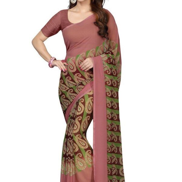 ishin Women's Faux Georgette Saree With Blouse Piece (Ishin-A-20065, Brown, Free Size)