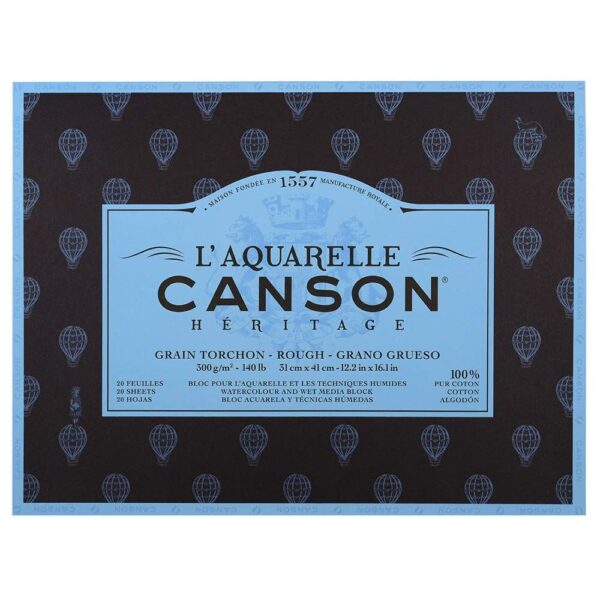 Canson Héritage Cotton 300 GSM Rough 31 x 41 cm Paper Block(White, 20 Sheets)