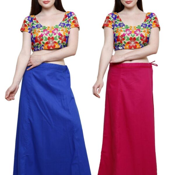 Pistaa's combo of Women's Soft Cotton Ink Blue and Dark Pink Color Best Readymade Inskirt Saree petticoats