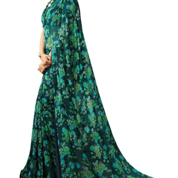 RAJESHWAR FASHION WITH RF Women's Georgette Floral Printed Saree For Women Jacquard Lace Border SareeWith Blouse(A38 BLUE FLOWER NEW 2_Free Size 6.30 Mtr)