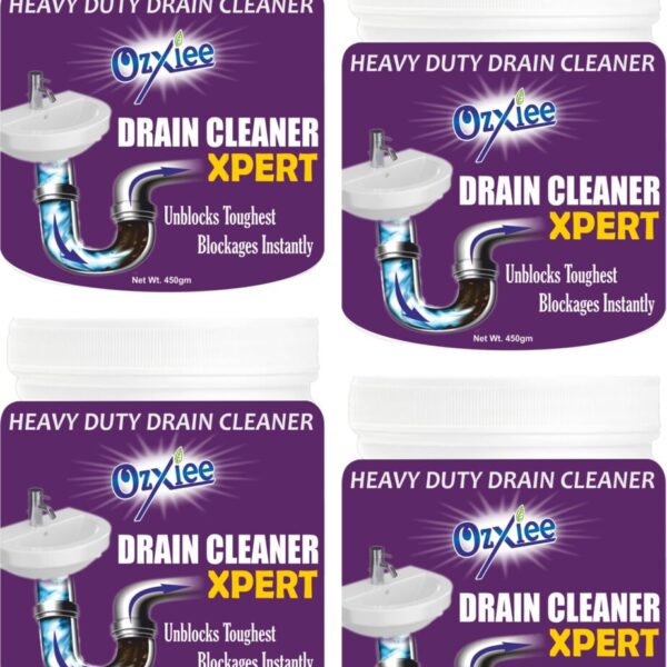 Ozxiee heavy duty Drain cleaner (450g Pack of 4) Instant Blockage opener to clear Clogged Drains sink pipe