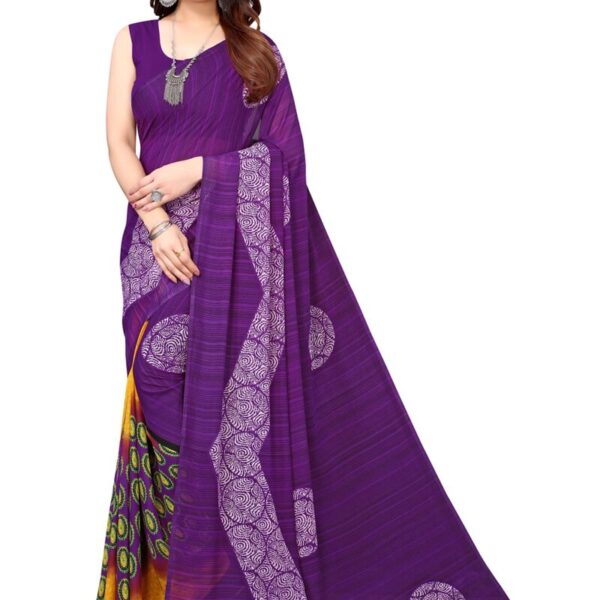 Tarshika Womens Printed Georgette Saree Without Blouse Piece(ROSEMARRY PURPLE_Free Size)