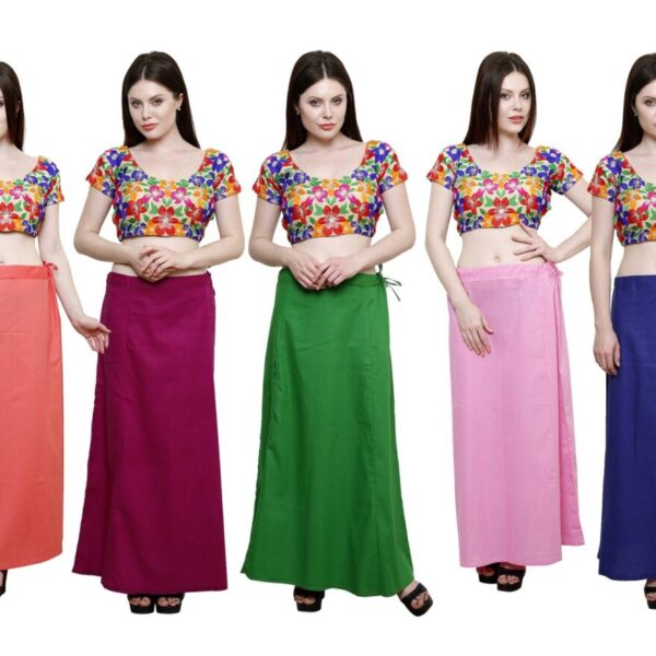 Pistaa's combo of Women's Cotton Peach, Magenta, Pak Green, Pastle Pink and Purple Color Best Indian Readymade Inskirt Saree petticoats