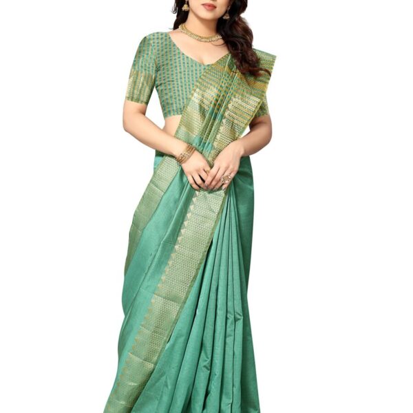Sidhidata Women's Assam Silk Saree With Unstitched Blouse Piecee (Assam Seagreen_Seagreen_Free Size)