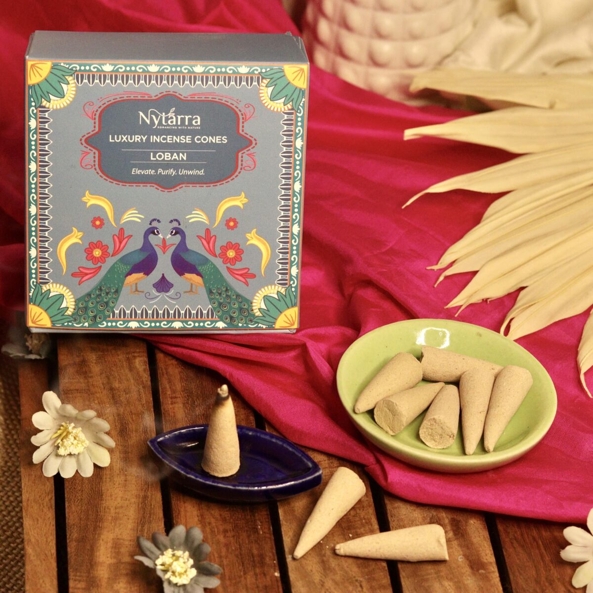 Nytarra's Loban Luxury Incense Cones | 40 pcs | Special Ceramic Holder | Dhoop Cones for Fragrance | Dhoop Cones for Pooja, Home, Office, Aromatherapy & Meditation - Image 3